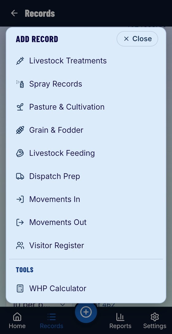Add record menu with every LPA record type and the WHP calculator