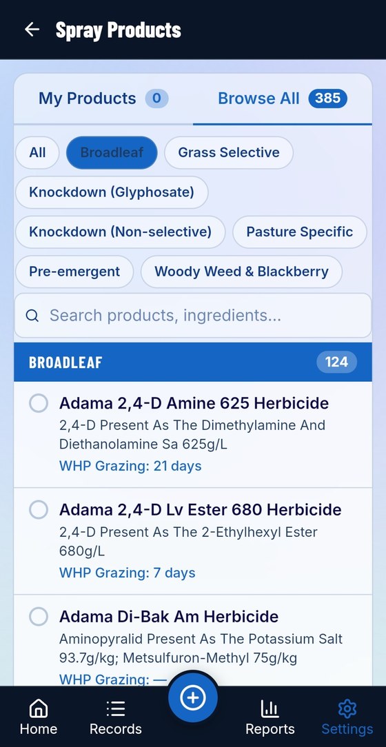 Herbicide catalogue with grazing withholding periods